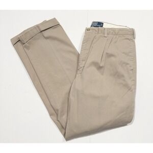 VTG Polo Ralph Lauren Men's Hammond Pant Size 36x34 Brown Khaki Pleated Cuffed